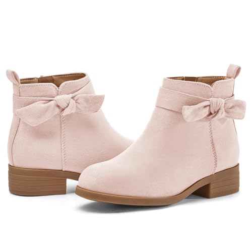 Coutgo Girls Toddler Bow knot Ankle Boots Low Chunky Heel Side Zipper Cute Dress Booties Little Big Kid