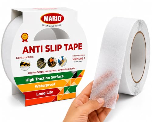 Image of Mario Transparent Anti Skid Tape 50mm x 5m | Clear Anti Slip Safety Grip Tape for Stairs, Tiles, Bathroom, Kitchen & Floor | Waterproof Heavy Duty Self Adhesive Non-Slip Tape Indoor Outdoor Use