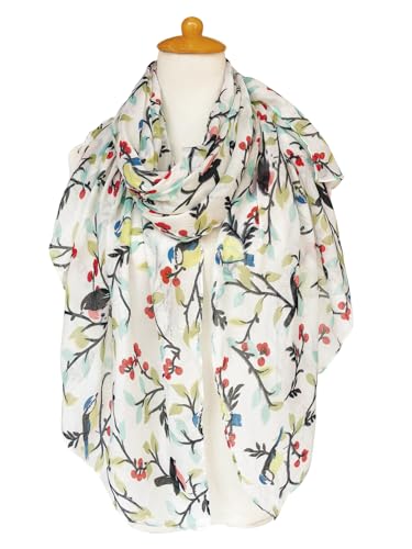 Lightweight Floral Birds Scarves for Woman, Long Lady Scarf, Soft Cotton Feels Shawl Wraps, Bird Accessory2