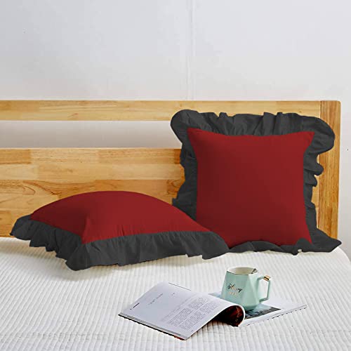 Image of YRM Bedding's Ruffle Beautiful Cushion Cover | Super Soft Elegant Premium Microfiber Frill Cushion Cover Set of 2 (20 inchx20 inch Inches) (Burgundy /Black)