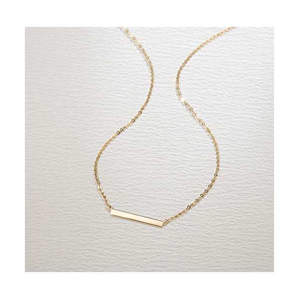 FANCIME 14K Real Solid Gold Bar Necklace High Polished Pendant Horizonal Bar Classic Simple Basic Daily Wear Fine Jewelry for Women 16”+2” Extender - Image 3