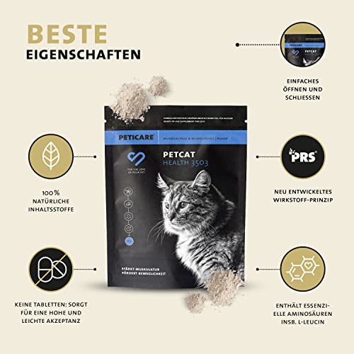 Peticare Muskelaufbau Muskelerhalt Pulver für Katzen | Mit essenziellen Aminosäuren, Kollagen | stärkt Muskeln, entlastet Gelenke | Hohe Akzeptanz | natürliches Ergänzungsfutter - petCat Health 3503