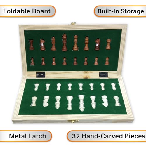 Image of Clapjoy Premium Foldable Wooden Chess Set | 13x13 Inch Folding Board with Storage | Strategy Game | Indoor Game | Handcrafted Board Game-Portable Storage Box - Return Gift | Travel Friendly