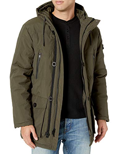 Cole Haan Men's Oxford Faux Down Puffer Coat, Olive, Medium