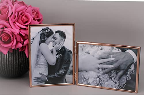 Leadex Vertical Horizontal Combo- Double 5 By 7 Inch Rose Gold Plated Metal Folding Picture Frames-(1 Landscape And 1 Portrait Style) (Rose Gold) #TOP5