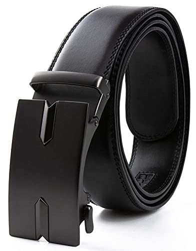 Men's Genuine Leather Auto Lock Buckle Belt (Free Size, Black)
