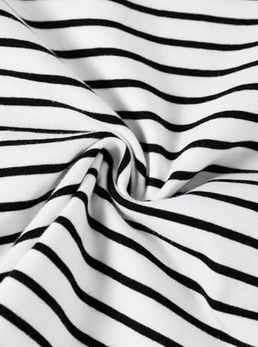 Image of Girls Striped Shirt Flutter Sleeve Top Crewneck Cute Summer T Shirts Casual Tees Black White B 7-8 Years