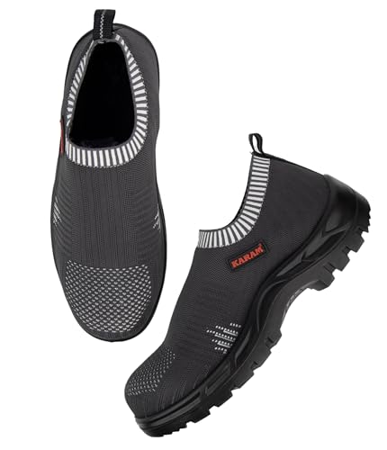Image of KARAM Flytex FS201 Safety Shoes for Men | Sporty Design, Lightweight with Single Density | Antistatic, Antislip, Oil & Heat Resistant with Fiber Toe | Grey | Size-10