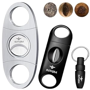 roygra Cigar Cutter Set, Guillotine, Enlarge V-Cut Fit All Cigar Sizes, Cigar Punch – 3 Pack (Silver)