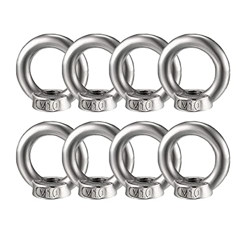 Cyleibe 8 Stück Ringmutter Edelstahl, M10 Ringmutter Ringschraube Ösenmutter Oesenschraube Augenmuttern Hardware Ringförmige Innengewinde-Befestigungsschraube für Seilmontage Hebezubehör Silber Cover