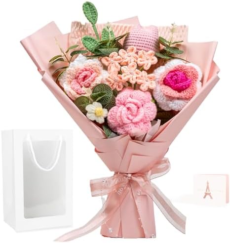 Crochet Flower Bouquet Pink Crochet Flowers, Ovis ammon Hand Knit...