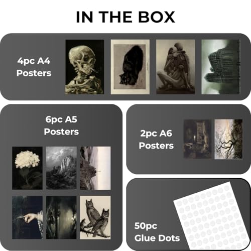 Image of Dark Academia Room Decor (Set of 12) - Gothic Home Decor, Moody Halloween Decor, Dark Academia Aesthetic Pictures, Creepy Posters Goth Art Prints, Edgy Witchy Gallery Wall Art for Bedroom (D 023)