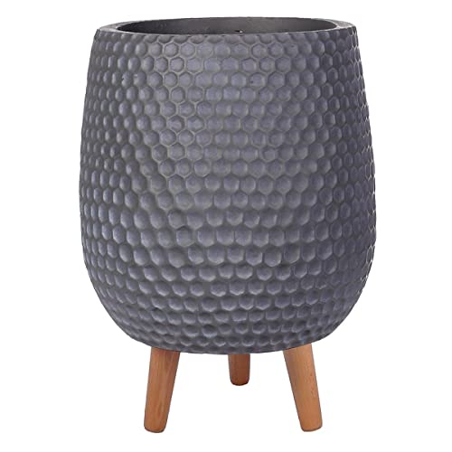 IDEALIST 26cm Large Indoor Plant Pot for Trees | Honeycomb Dark Grey Reinforced Stone Planter with Legs | Flower Pot Cover D26 H43 cm, 19 litres