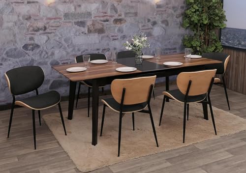 Mendler Lot de 6 chaises de Salle à Manger HWC-O45 (370g/m²) Oeko-Tex Naturel, Gris foncé