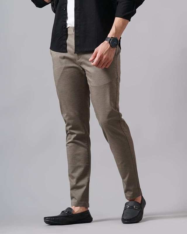 Image of British Club 98% Cotton, 2% Elastane Men's Slim Fit Low-Rise Chinos | Modern Design | Stretch Fabric for Comfort | Versatile for Casual and Semi-Formal Occasions | Durable Brown