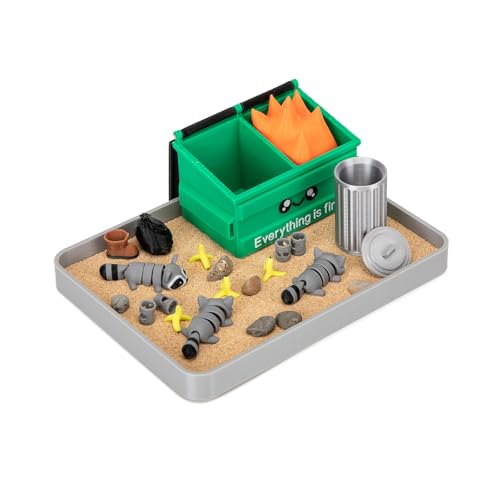 Stylor Dumpster Fire Zen Garden Desk Decor - 3D Print Plastic Miniature Sandbox with Raccoon & Flames, Humorous Office Stress Relief Gift, Includes Stones, Sand & Accessories by Stylor - Image 5