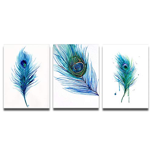 Décoration murale salon moderne affiche plume abstraite triptyque 60x90
