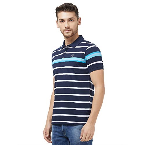 Image of Status Quo Men's Striped Regular Fit T-Shirt (MT-CL-196AQUAXL Aqua XL)