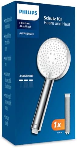 Philips Water Duschkopf mit Filter, entfernt effektiv Chlor und andere große Partikel, drei Sprühmodi, druckverstärkendes Design, 1 Monat Filterkapazität, chrom