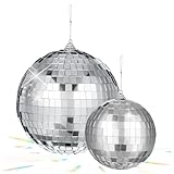 ZUNOXAZ 2 Piezas Bola Discoteca Espejo Plateada y Decoración Colgante para Fiesta Navidad Bar Ktv DJ