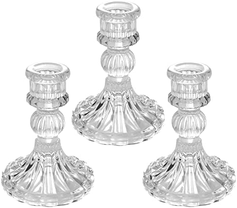 Gazeer Glass Candlestick Holders,Taper Candle Holders, Elegant Crystal Candle Holders Decorative Candle Holders Set of 3, Glass Candle Holders for Wedding, Festival, Party & Festival Decoration.