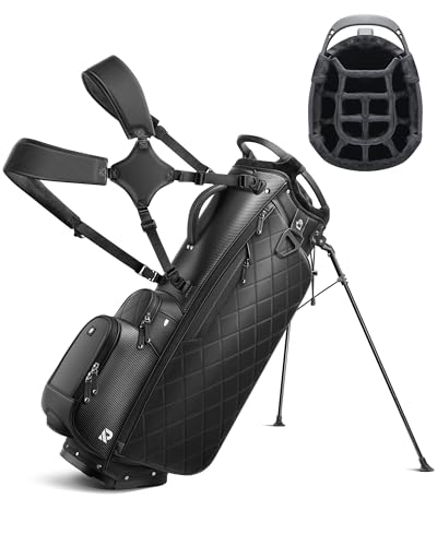 Rioroo 14 Way Golf Stand Bag, Full Length Dividers Pu Leather Golf Bag With Plush Top For Men/Women, Waterproof &Amp; Versatile Storage Golf Bag With Cooler, Rain Cover And Removable Straps