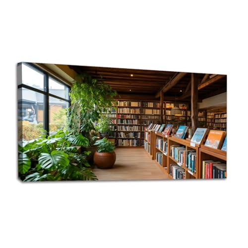 20"x 40" Canvas Wall Art Cozy Library Corner Wooden Shelves