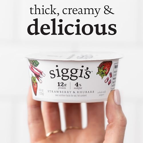 siggi\'s® Icelandic Strained Whole Milk Yogurt, Strawberry & Rhubarb, 4.4 oz. Single Serve Cup – Thick, Protein-Rich Yogurt Snack