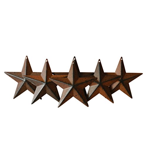 CVHOMEDECO. Country Rustic Antique Vintage Gifts Metal Barn Star Wall/Door Decor, 4-Inch, Set of 6. (Rusty)