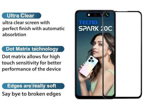 Image of 100FIT Tempered Glass Screen Protector Compatible For Tecno Spark 20C With Edge To Edge Coverage And Easy Installation Kit