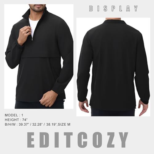 Image of EDITCOZY Men's Lightweight Quarter Zip Pullover Casual Windbreaker for Running Golf Jackets with 3 Pockets