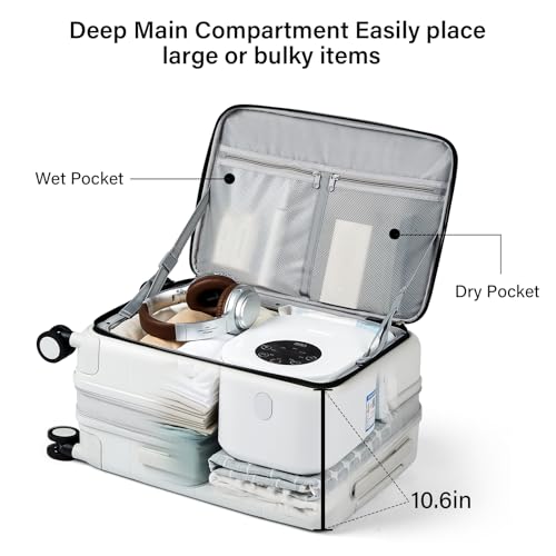 Hanke Hardside Expandable Carry On Luggage, 20 Inch Top Opening Trunk Luggages with Spinner Wheels, All-PC Hard Shell Carry-On Suitcase, Lightweight & TSA Airline Approved (Smoke White, 46L)