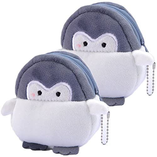 Homesogood 2Pcs Cartoon Penguin Coin Purse Gift Money Bag Lovely Animal Card Holder Usb Cable Pouch Earphone Case(Penguin) #TOP21