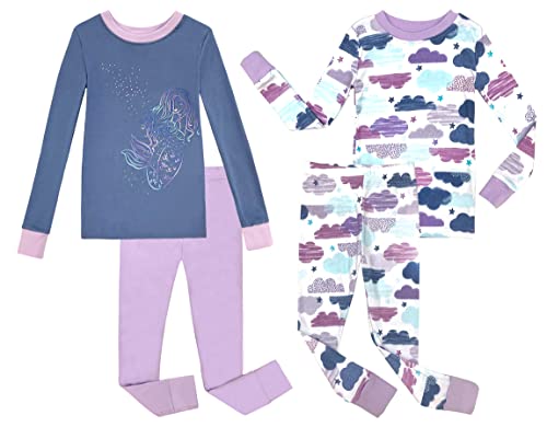 Prestigez Girls' Snug-Fit Organic Cotton 4 Piece Pajama Sleepwear Set