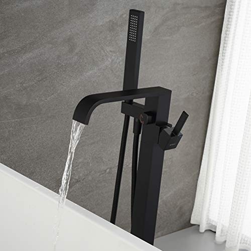 Artiqua Freestanding Bathtub Faucet Tub Filler Black Floor Mount Bathroom Faucets Brass Single Handle With Hand Shower #TOP3