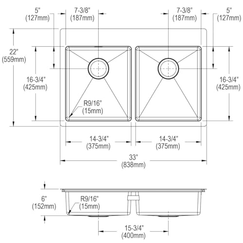Elkay ECTSRAD3322601 Crosstown 18 Gauge Stainless Steel 33" x 22" x 6", Equal 1-Hole Double Bowl Dual Mount ADA Sink by Elkay - Used condition - Image 3