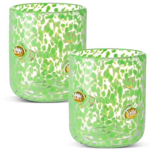 SiliFine 2 PCS Football Icon Glass Cups, Green