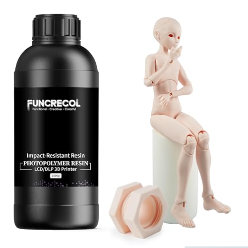 Image of Tough 3D Printer Resin, Wear Resistant & Impact-Tough Resin for BJD Models & Articulated Figures, High Precision Soomth Matte Finish 3D Printing Liquid for LCD DLP MSLA Printers (Skin, 1KG)