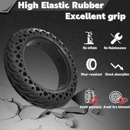 Felixstory 60/70-6.5 Scooter Tire Solid: 10x2.5 Tubeless Tires Replacement for Segway Ninebot MAX G2 G30 G30LP Gotrax G5 G6 Yume Electric Scooter,10 Inch 10x2.50-6.5 Front Rear Honeycomb Wheels 2 Pcs