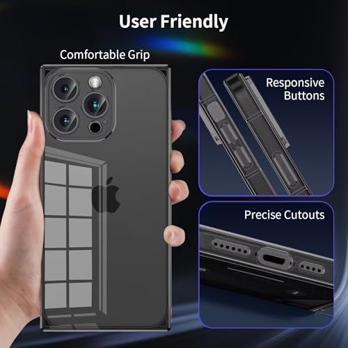Tzomsze Case Compatible with iPhone 15 Pro Clear Case,Camera Protection,Reinforced Corners TPU Cushion,Slim Silicone Shockproof Case Cover for Women Girls 6.1 inch-Crystal Black by Tzomsze - Image 3