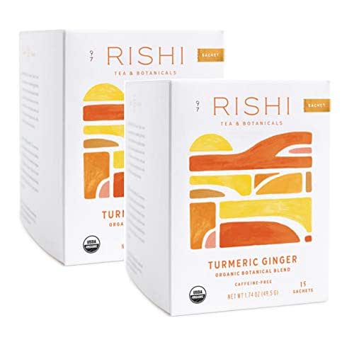 Rishi Turmeric Ginger Tea, Organic Caffeine-Free Herbal Tea Sachet Bags,
