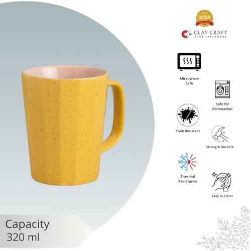 Image of Clay Craft Fine Ceramic Armada Microwave Safe Coffee & Milk Mug, 320Ml, 1 Piece, Yellow, Mug for Coffee, Ideal for Gifting, Perfect for Home & Office