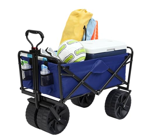 Mac Sports Heavy Duty Collapsible Folding All Terrain Utility Beach Wagon Cart, Blue/Black by MacSports - Used condition - US$240.33