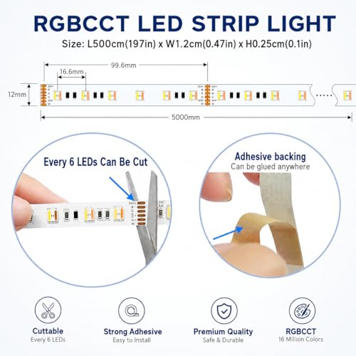 Tira LED RGB+CCT 16.4 pies 24V Super Brillante 300 LEDs miniatura 2