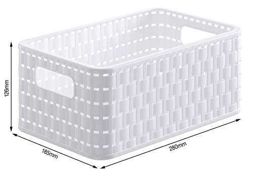Rotho Country 3er-Set Aufbewahrungsbox 6l in Rattan-Optik, Kunststoff (PP) BPA-frei, weiss, 3 x A5/6l (28.0 x 18.5 x 12.6 cm), Nicht zutreffend