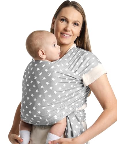 Image of S.Leovay Fashion Star Pattern Baby Wraps Carrier,Comfortable Baby Wearing Wrap and Swaddle,Stretchy, Breathable,Hands-Free Design Infant Sling for Newborn to Toddler 7-35 lbs