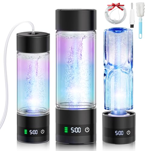 IUHFSIFS Nuevo Botella de agua de hidrógeno con pantalla digital, concentración 5000 PPB H2 y tecnología SPE de 2ª generación, certificado SGS - Agua rica en hidrógeno en 5 minutos, 450ml (negro)