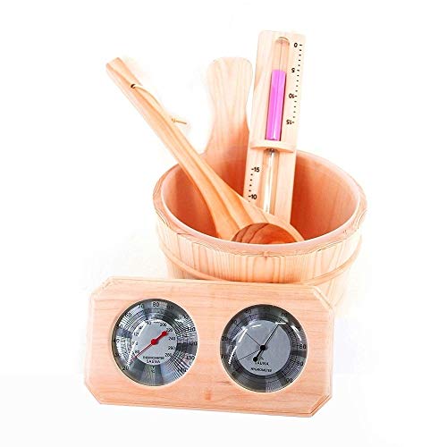 ALEKO WZ00 4 Piece Deluxe Sauna Accessory Kit Includes Bucket Ladle Timer and Thermo-Hygrometer