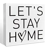 インスピレーショナル ホーム 木製ボックスサイン Let's Stay Home ホーム リビングルーム 寝室装飾 モチベーションを高めるホームデスク ファームハウス装飾 新築祝いのギフト 新居家用 女性 男性