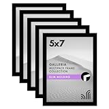 Americanflat 5x7 Picture Frame with Polished Plexiglass - Set of 5 - Galleria Collection - Picture Frames for Tabletop and Wall Display - Black